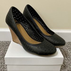 Fergalicious Black Eyelet Cutout Wedges